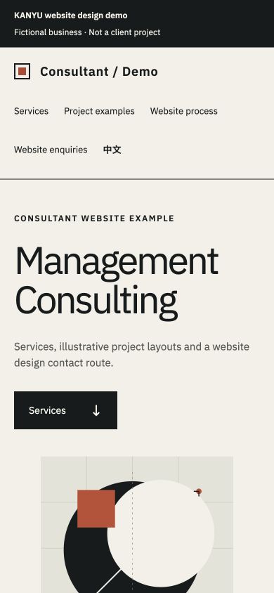 Consultant services website demo — mobile view