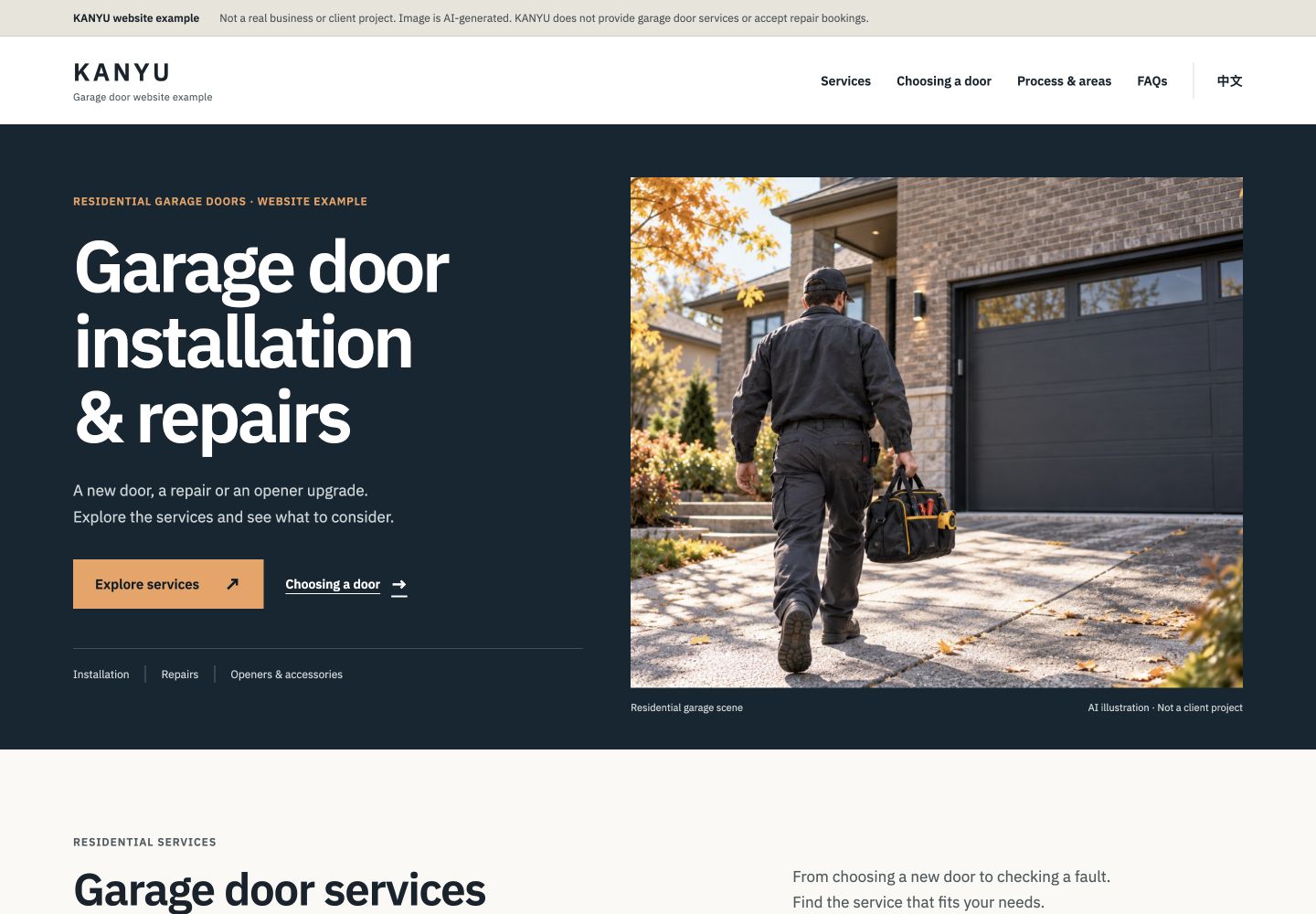 Garage door services website demo