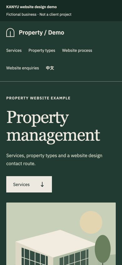 Property services website demo — mobile view